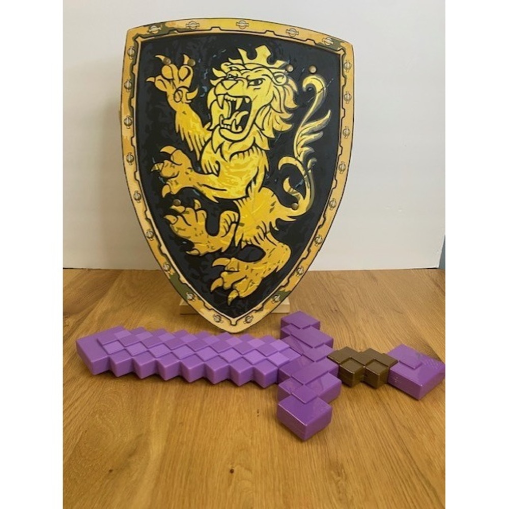 Mattel Minecraft Sword and Lion Shield Kids Set Purple Gold Good Toy Cosplay